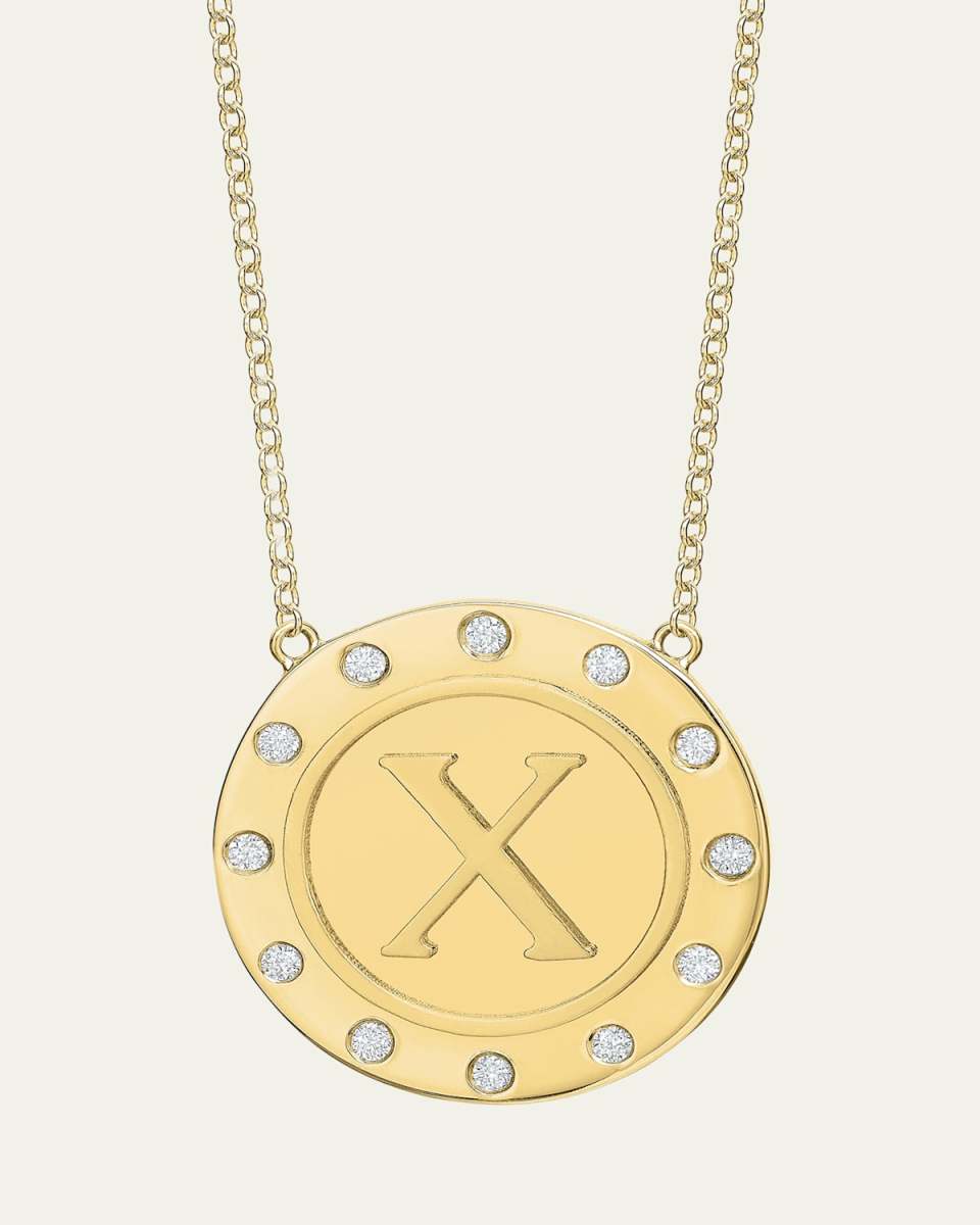 14K Gold Initial Token Necklace with Diamonds